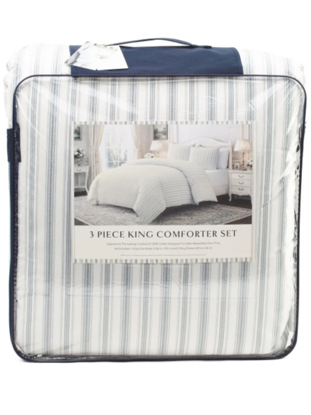 Sanderson Striped 3-Piece Comforter Set -Ivory & Light Blue